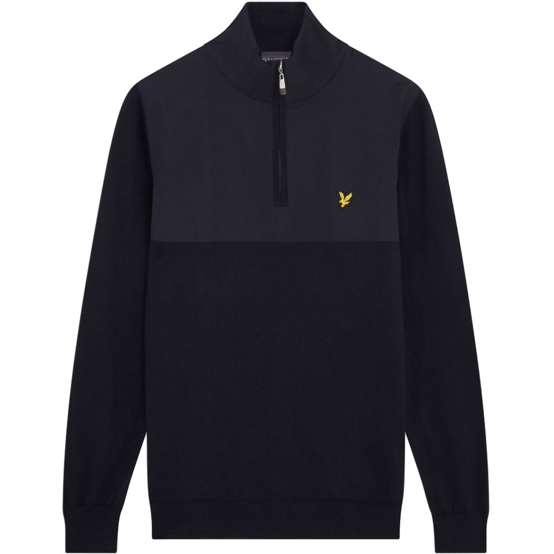 Lyle & Scott Overlay 1/4 Zip Knit - Dark Navy