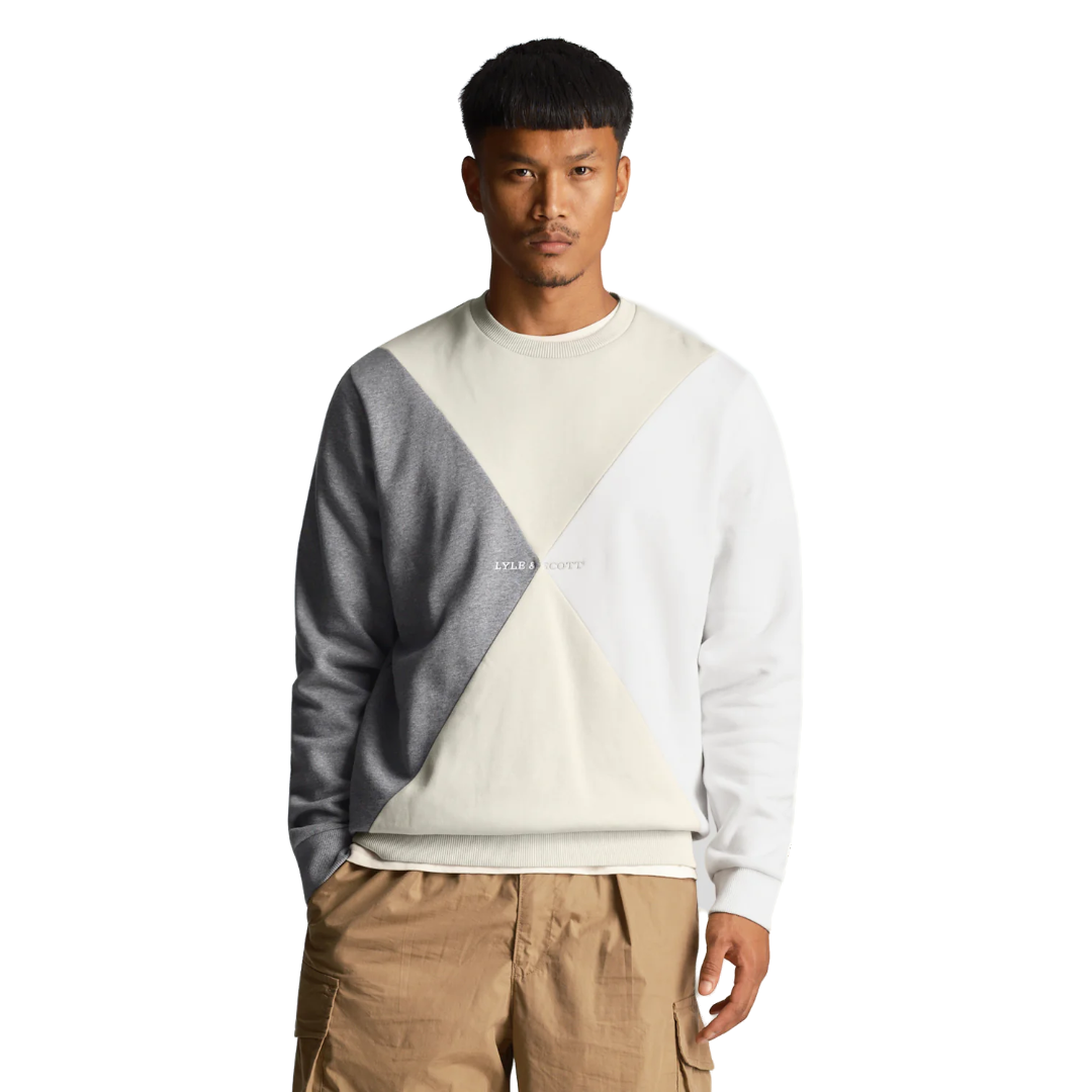 Lyle & Scott Argyle Panelled Crew Neck Sweatshirt - Cove