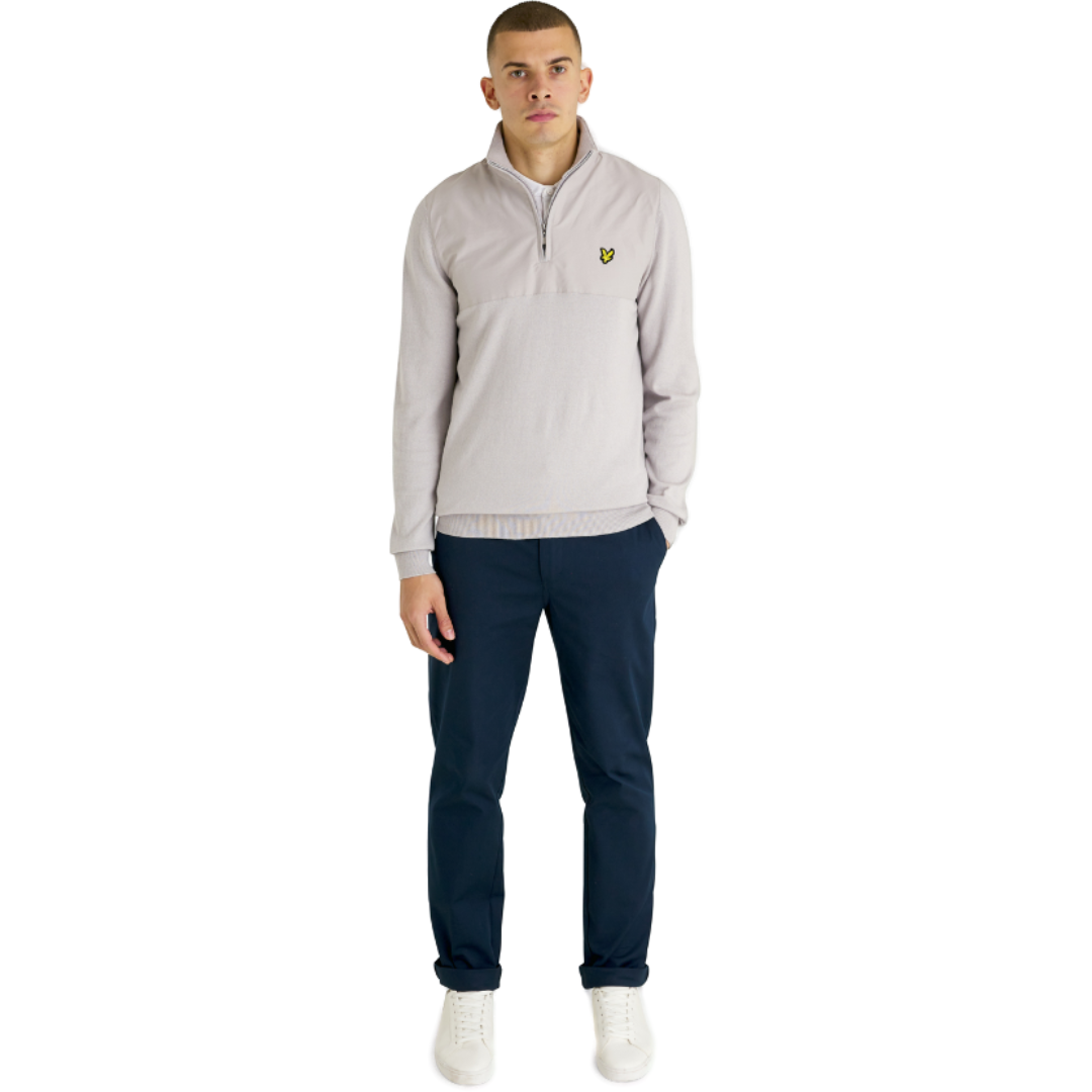 Lyle & Scott Overlay 1/4 Zip Knit - Pebble