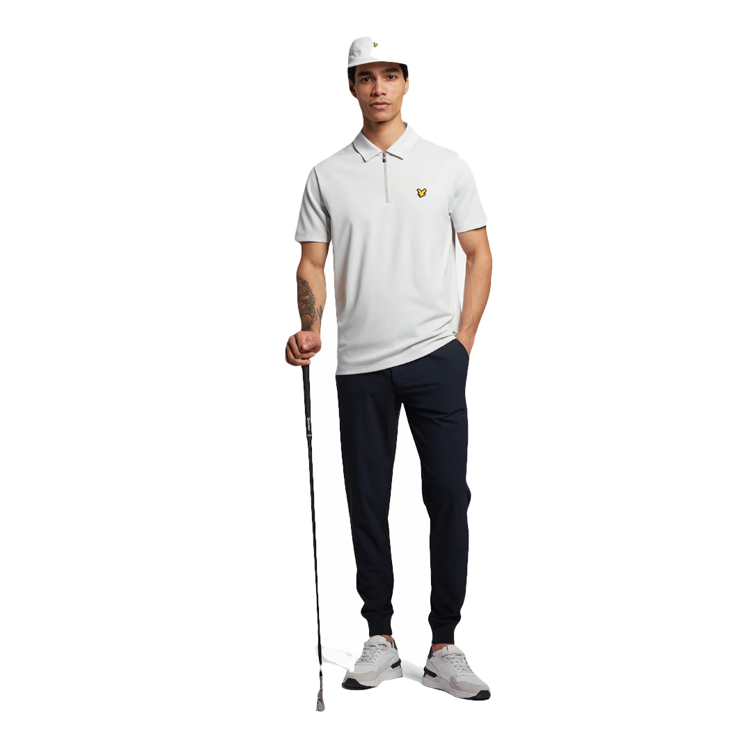 Lyle & Scott Chevron Zip Polo - Pebble/White