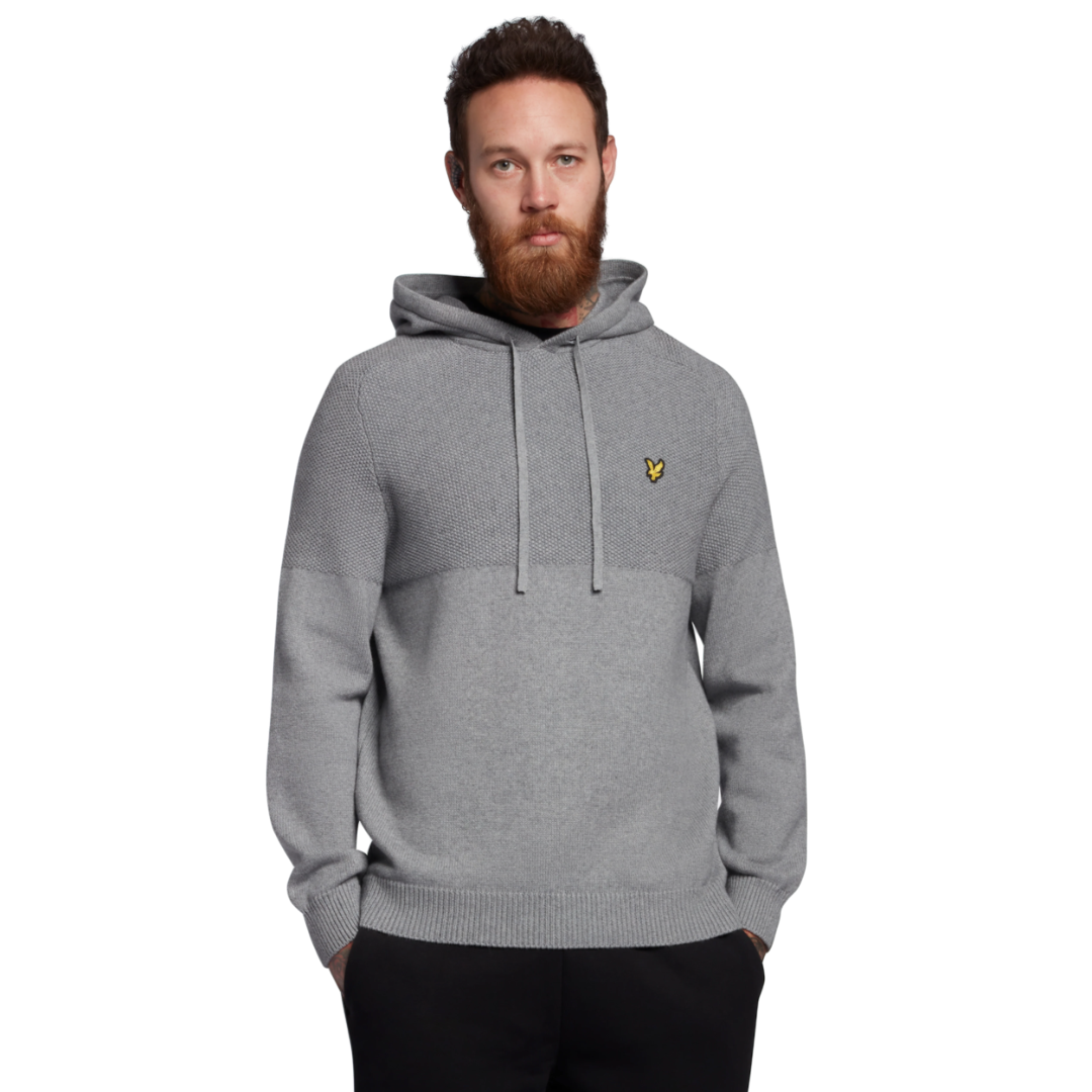 Lyle & Scott Seed Stitch Knitted Hoodie - Mid Grey Marl