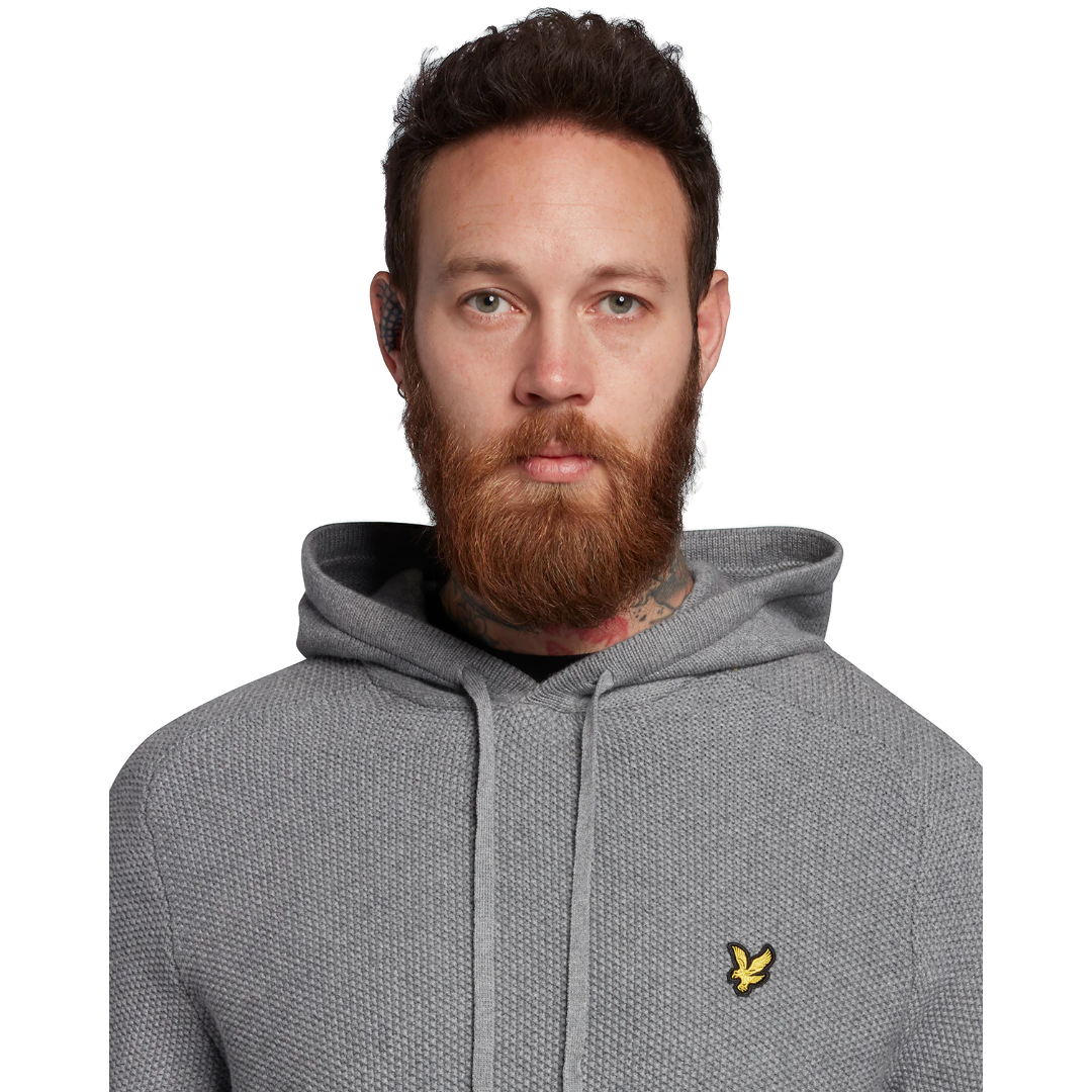 Lyle & Scott Seed Stitch Knitted Hoodie - Mid Grey Marl