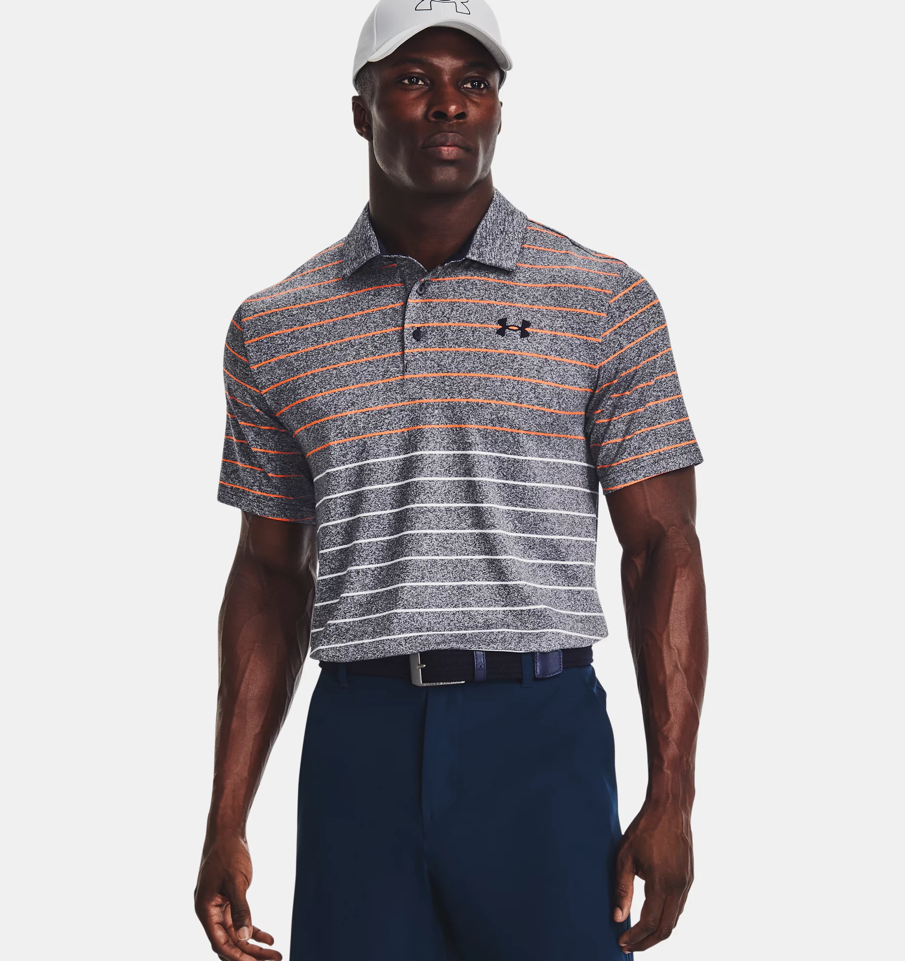 Under Armour Playoff 3.0 Stripe Polo - Midnight Navy / Orange Blast