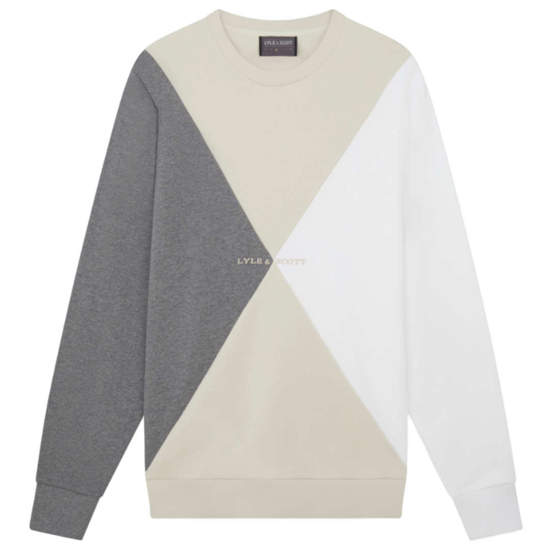 Argyle Panelled Crew Neck Sweatshirt - Cove