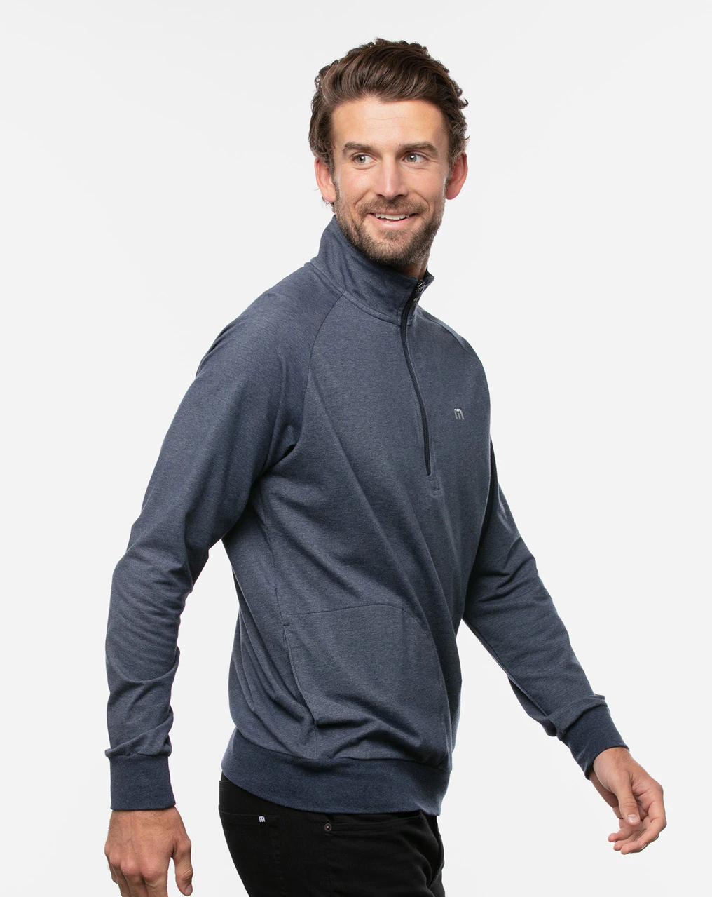 TravisMathew Zachary 1/2 Zip (Heather Blue Nights) - Desirable Golf