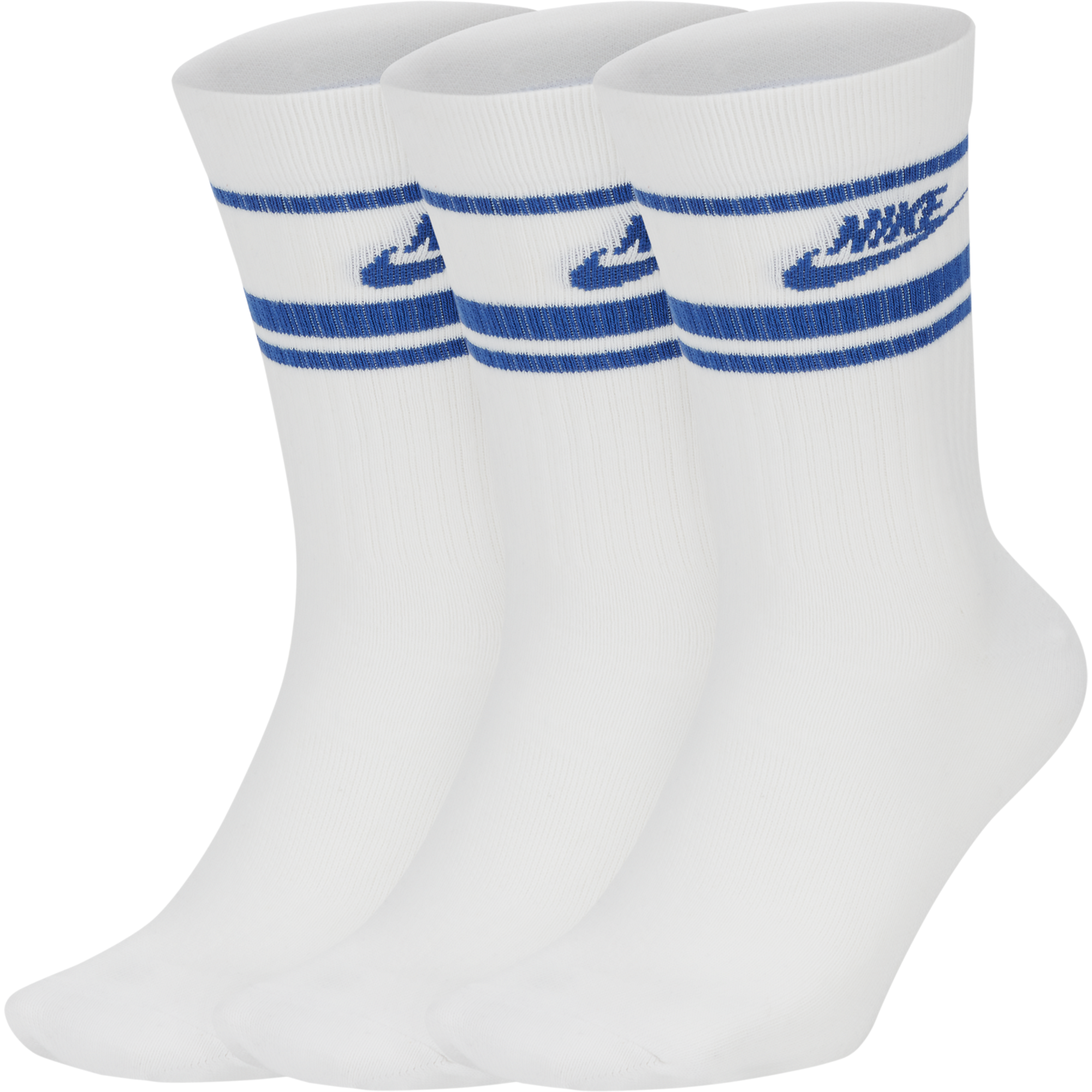 Nike Sportswear Essential Stripe Crew Socks (White/Royal) - Desirable Golf