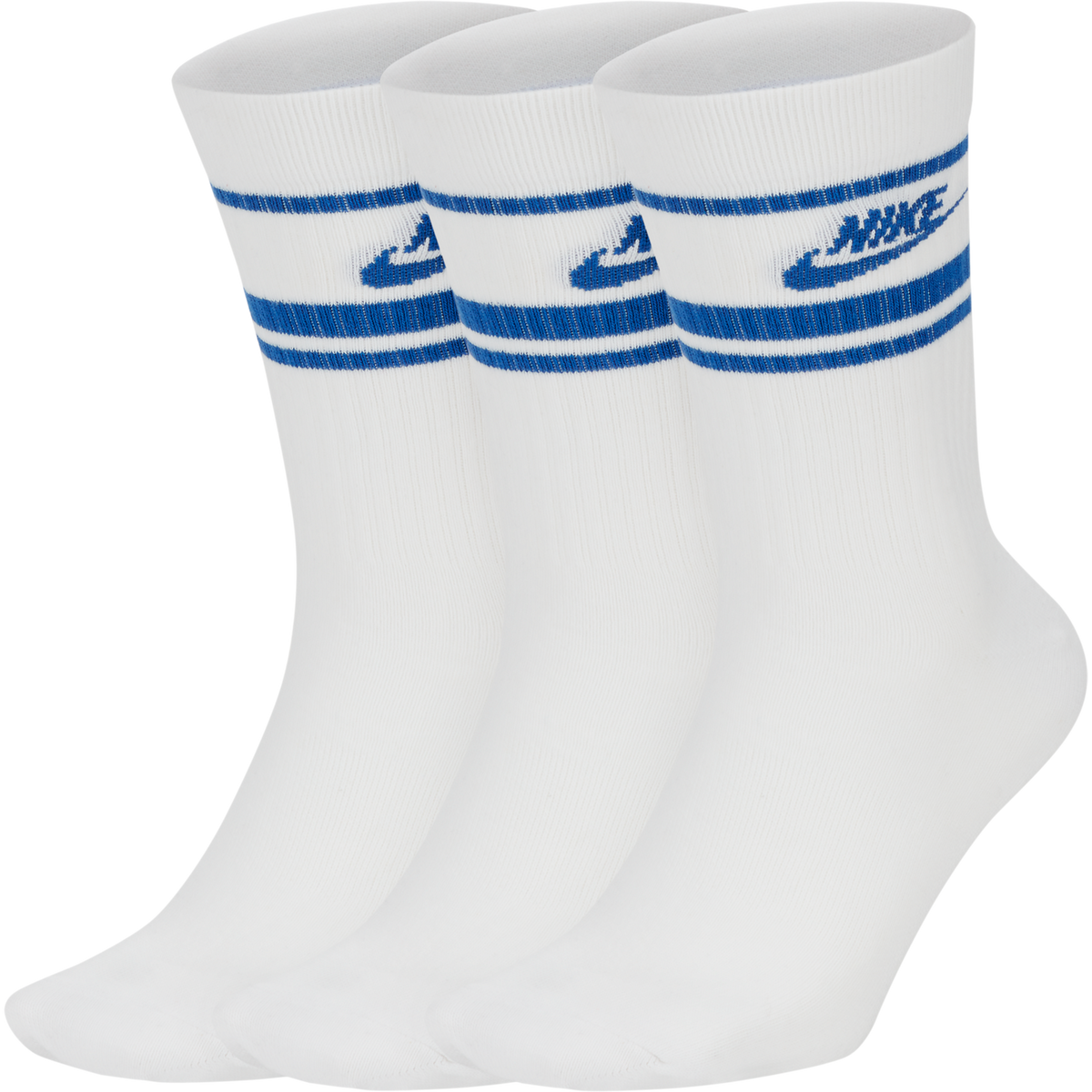 Nike Sportswear Essential Stripe Crew Socks (White/Royal) - Desirable Golf