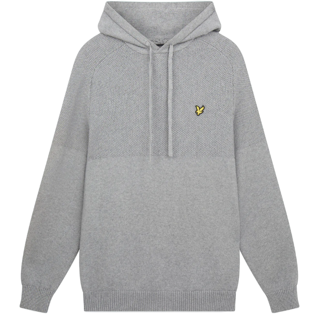 Seed Stitch Knitted Hoodie - Mid Grey Marl