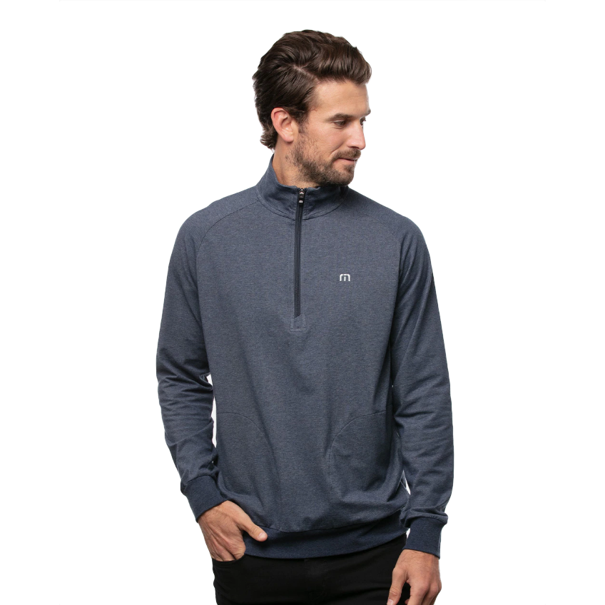 TravisMathew Zachary 1/2 Zip (Heather Blue Nights) - Desirable Golf